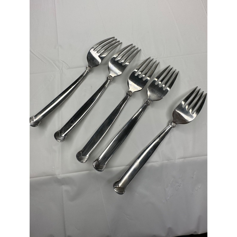 Oneida RATTAN Stainless Flatware 5 Dinner Forks Crosshatch Pattern Replacement - Picture 4 of 7